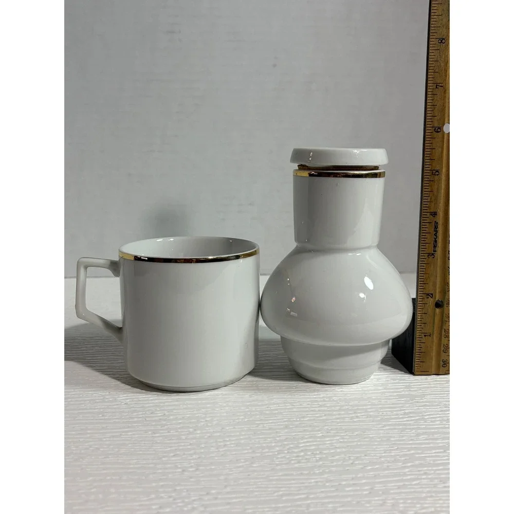 Vintage Price Import Japan Boss Decanter and Mug Set White Gold Ceramic S0120